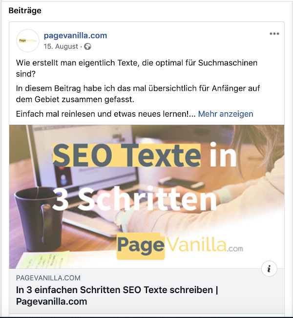 Beispiel Beitrag Bildgröße Facebook Beitrag